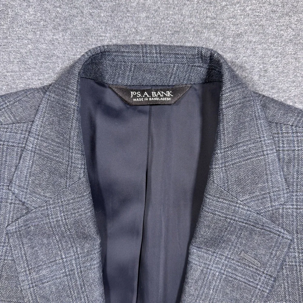 Jos. A. Bank Blazer Mens 42R Gray Plaid Silk Wool Traveler Summer Sport Coat - Picture 6 of 12